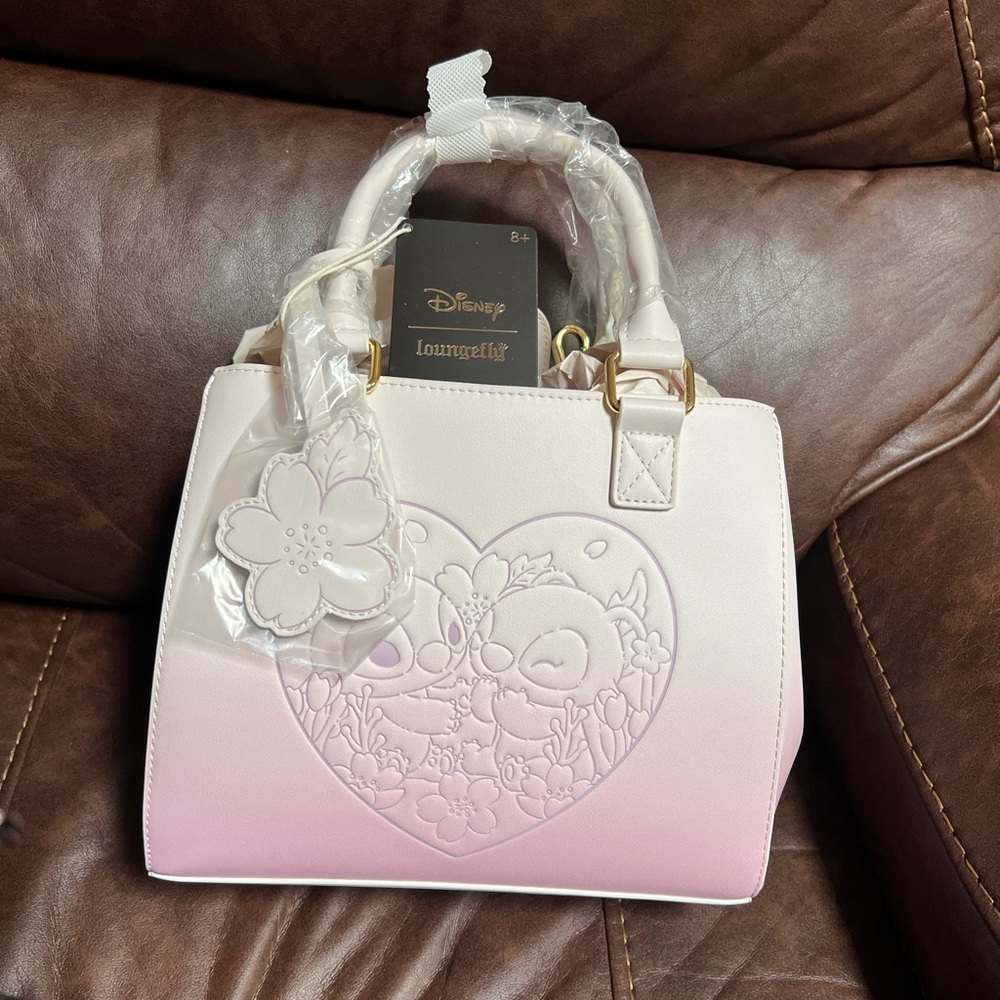 Loungefly Stitch and Angel Pink Ombre crossbody with Charm